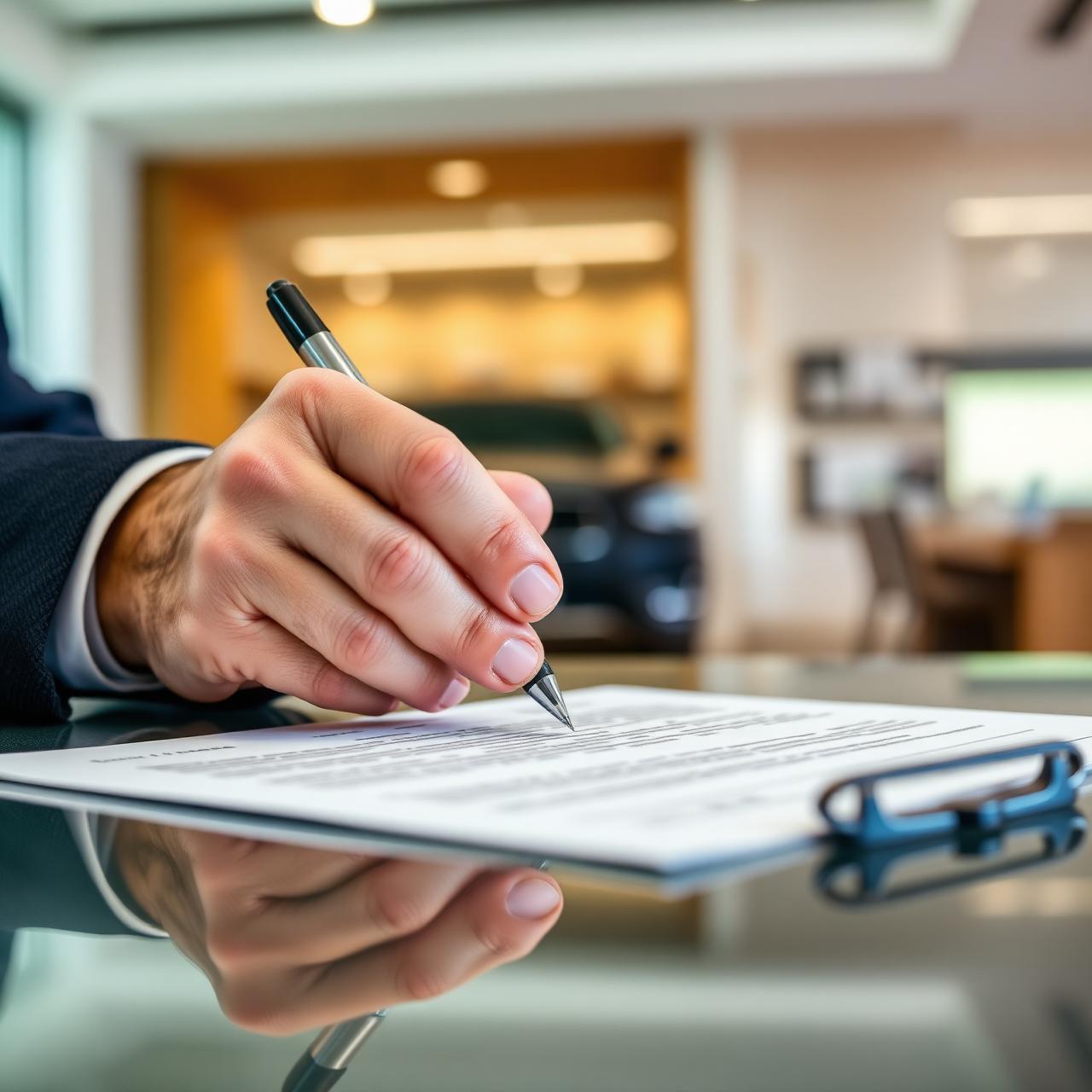 Profissional assinando contrato de financiamento de veículo